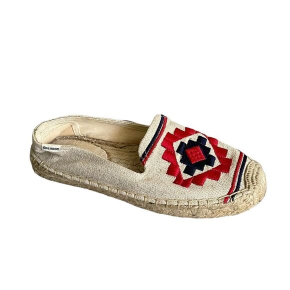 SOLUDOS Cream Slip-On Embroidered Espadrilles Smoking Slippers Sandals Loafers 8 - Picture 2 of 12